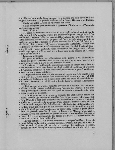 D'Annunzio ed una pretesa congiura militare del 1919